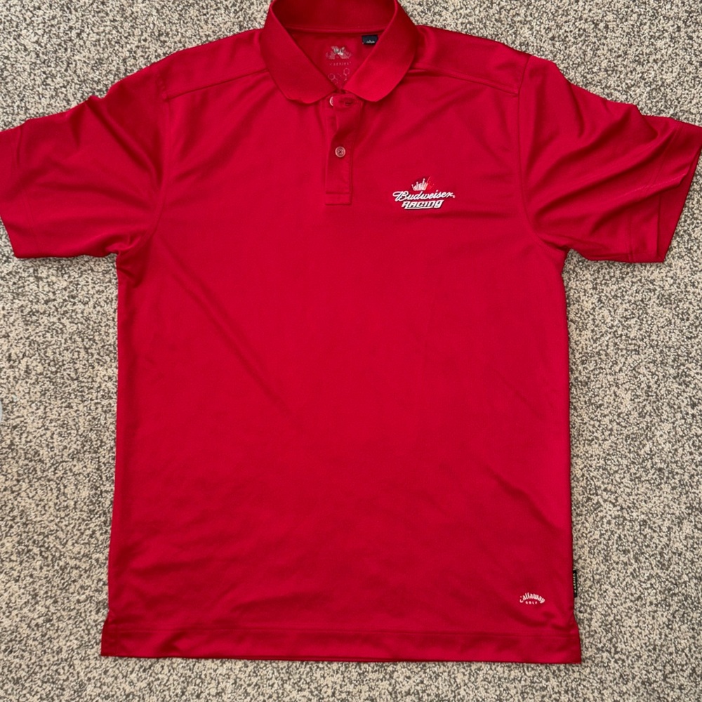 Vintage Callaway Golf Budweiser Racing Red Performance Polo Shirt Mens Large